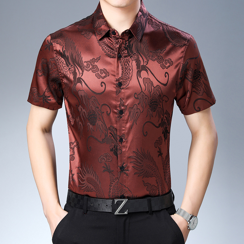 Mens Satin Silk Dress Shirt - Áo Khoác Nam Họa Tiết Thời
