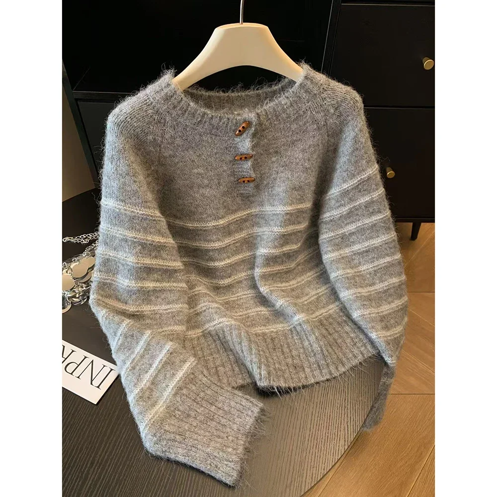 Shirts - Autumn Winter Women's Striped Wool Cashmere