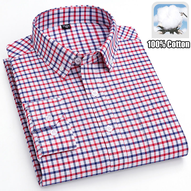 Oxford Cotton Casual Shirt Business - 100% Cotton Breathable Men Oxford Long