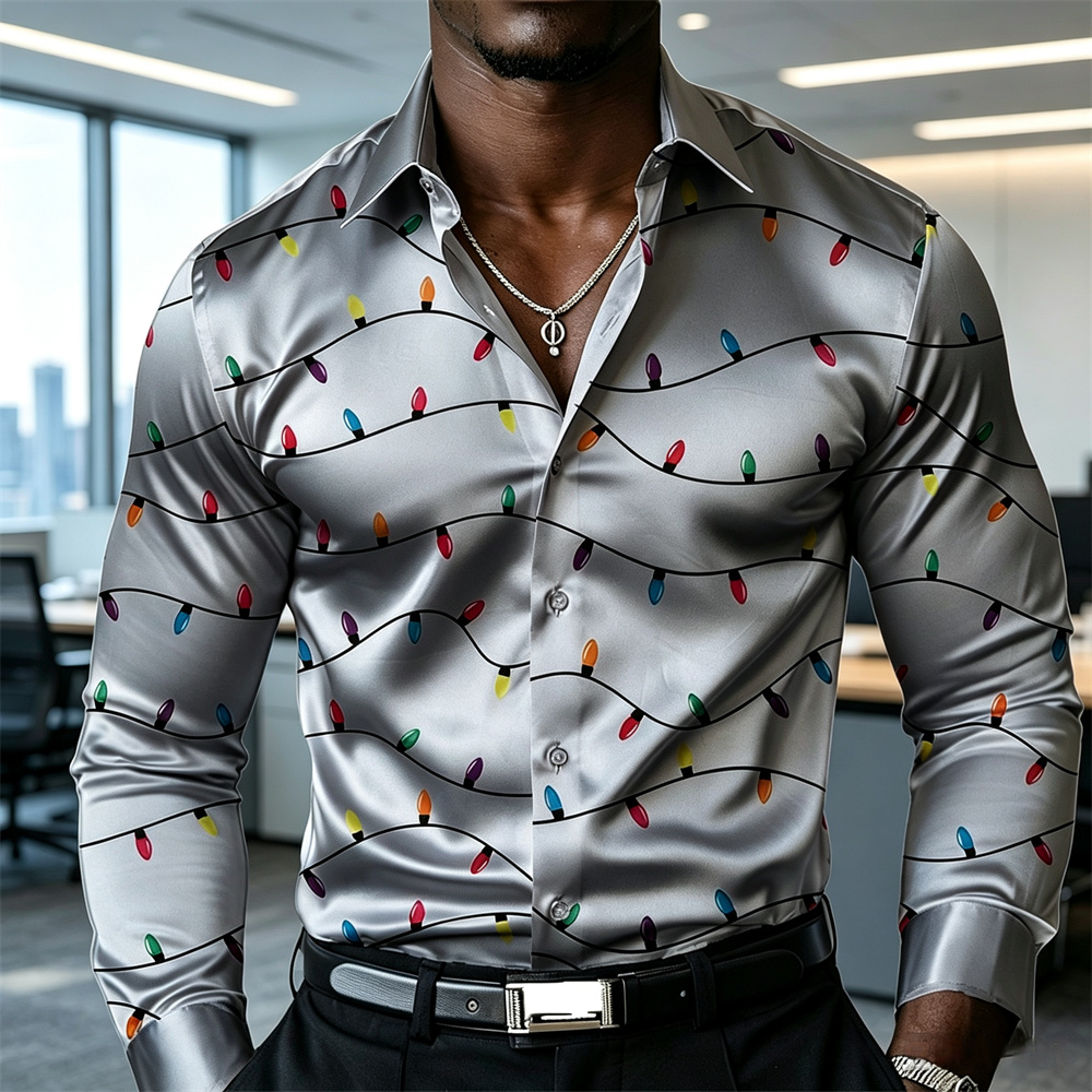Mens Satin Silk Dress Shirt - Christmas men's lantern shirt satin shirt