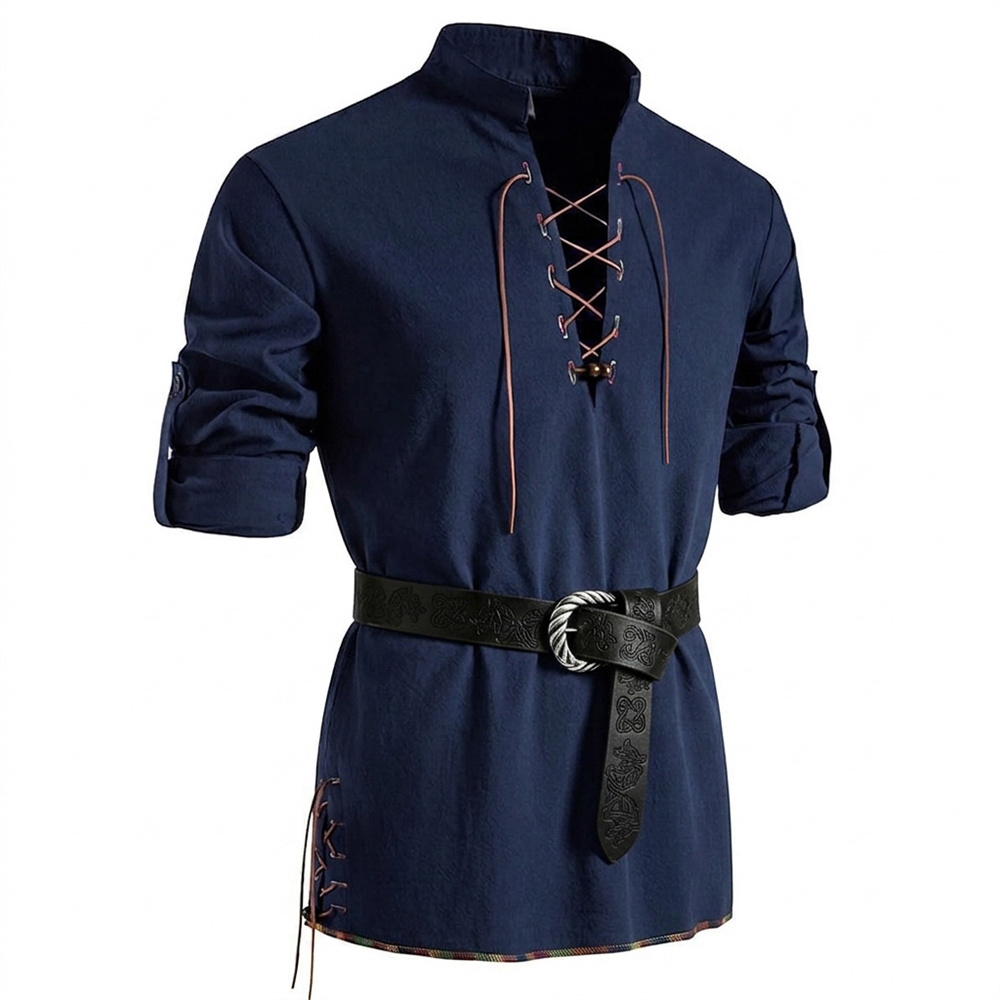 Medieval Gothic Lace Up Pirate Shirt - Men's Vintage Shirt Cotton Long Sleeve