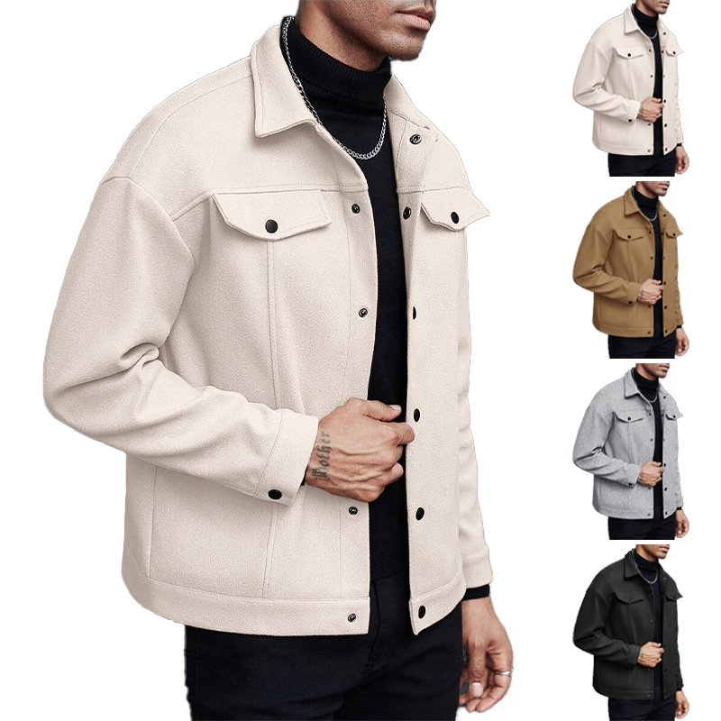 Jackets - Men Wool Blend Lapel Work Jacket