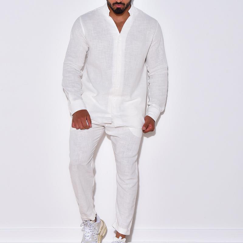 Mens Sets Linen Spring Autumn  - đánh giá và giá Mens Linen Shirt Long Sleeve