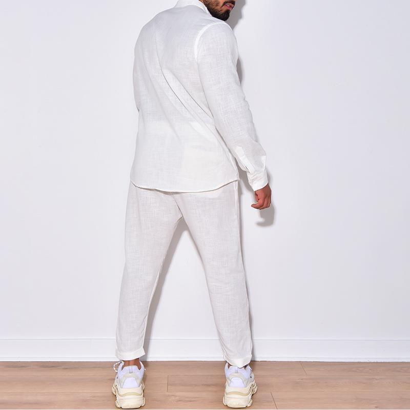 Mens Sets Linen Spring Autumn  - đánh giá và giá Mens Linen Shirt Long Sleeve
