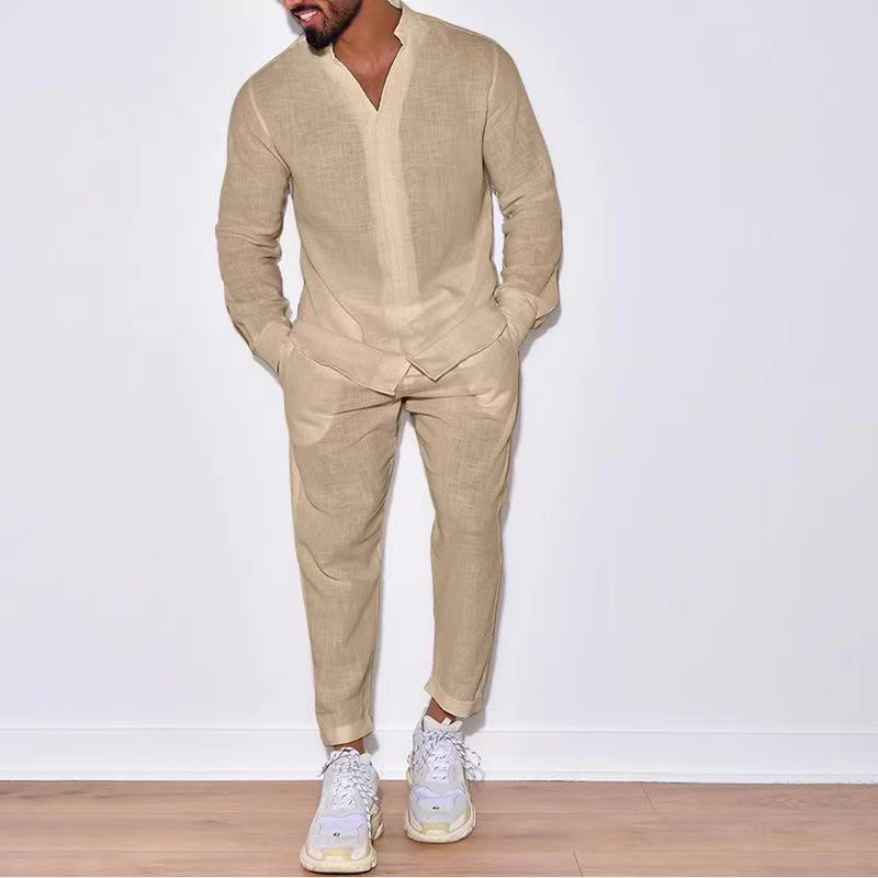 Mens Sets Linen Spring Autumn  - đánh giá và giá Mens Linen Shirt Long Sleeve
