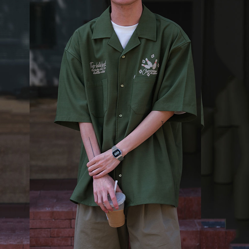 Bowling Thêu Xanh Công Cụ Dụng - đánh giá và giá Short Sleeve Bowling Shirt Retro