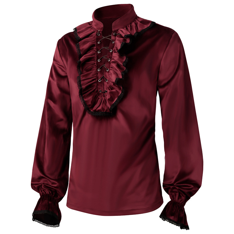 Red Lace Up Ruffles Lantern Sl - đánh giá và giá Medieval Gothic Lace Up Pirate Shirt
