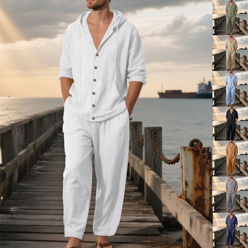 Summer Men's American Loose Li - đánh giá và giá Mens Linen Shirt Long Sleeve