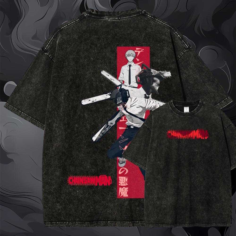 Oversized Chainsaw Man Graphic - đánh giá và giá Acid Wash Vintage Graphic T Shirt