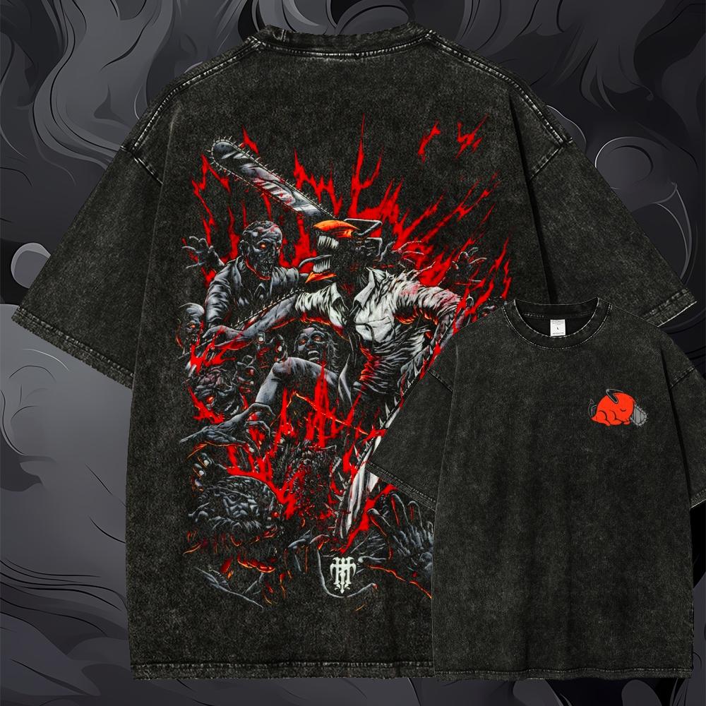 Oversized Chainsaw Man Graphic - đánh giá và giá Acid Wash Vintage Graphic T Shirt