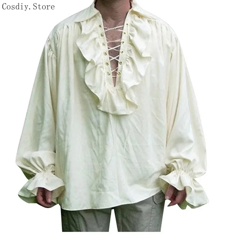 S-5XL Medieval Pirate Hallowee - đánh giá và giá Medieval Gothic Lace Up Pirate Shirt