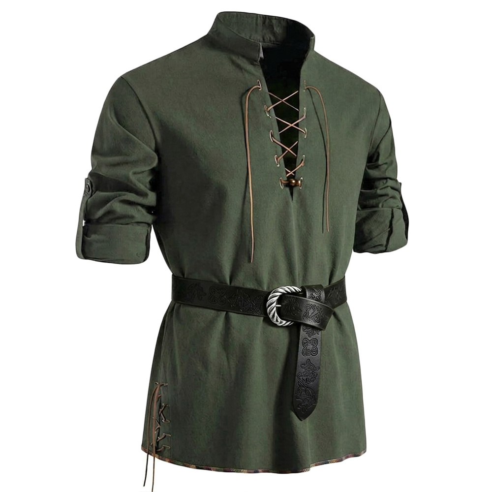 Men's Vintage Shirt Cotton Lon - đánh giá và giá Medieval Gothic Lace Up Pirate Shirt