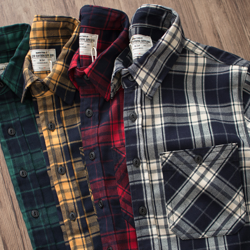 Autumn New American Retro 300g - đánh giá và giá Flannel Plaid Shirt Heavy Weight